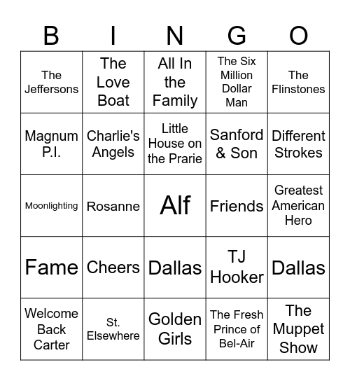 TV Dinner Bingo Card