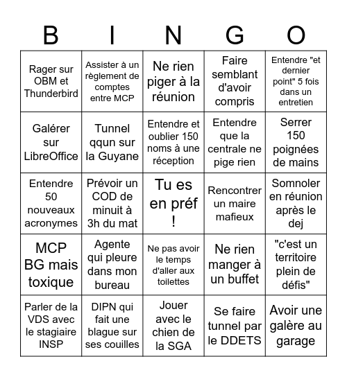 Premier jour de dircab Bingo Card