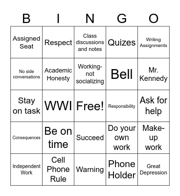 US History S2 Syllabus Bingo Card