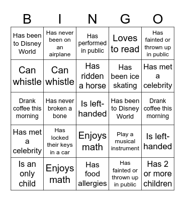 Find Someone Who: Bingo Card