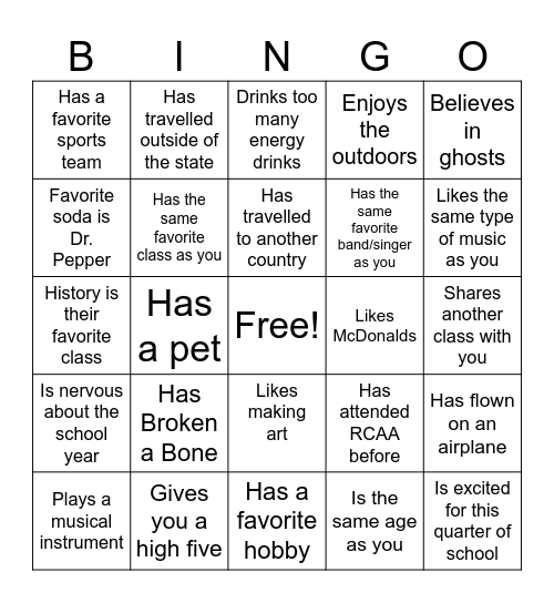 Get to Know You Bingo Card