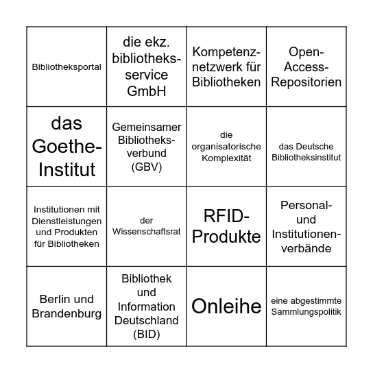 Verbünde Bingo Card