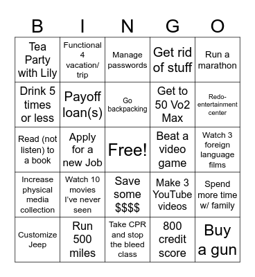 2026 Goals Bingo Card