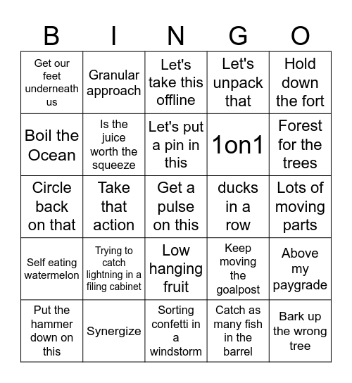 Jargon Bingo (When you hear or say it, mark it) Bingo Card