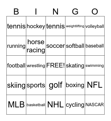 Sports Bingo Card