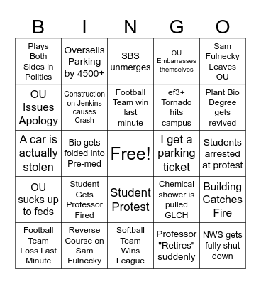 OU 2026 Bingo Card