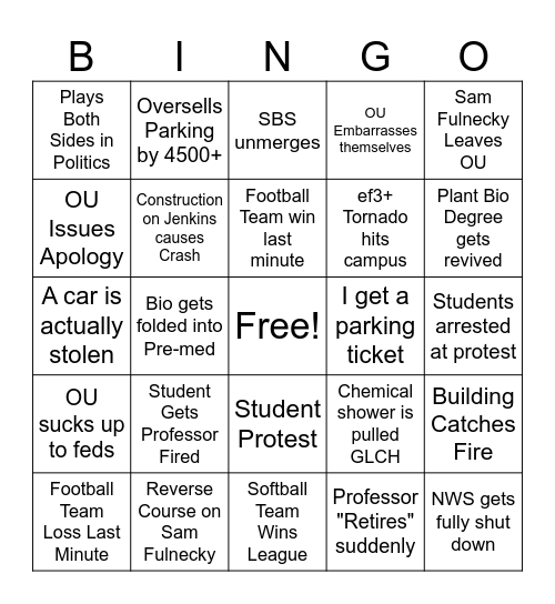 OU 2026 Bingo Card