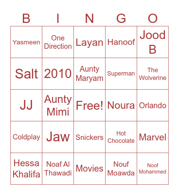 Untitled Bingo Card