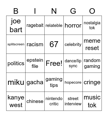 tiktok bingo early 2026 Bingo Card