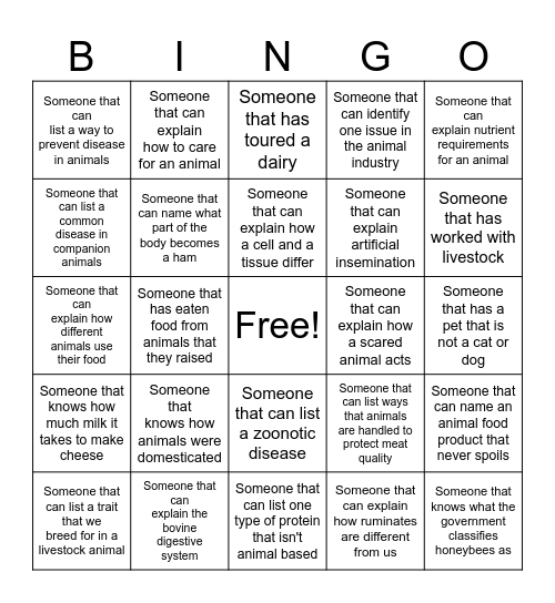 Animal Science BINGO Card