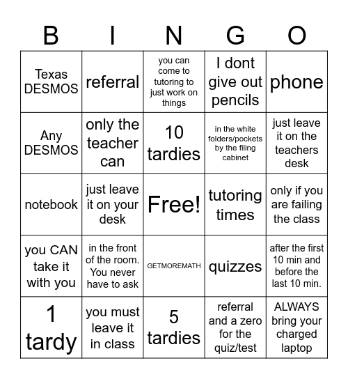 Back from Break Bingo Card