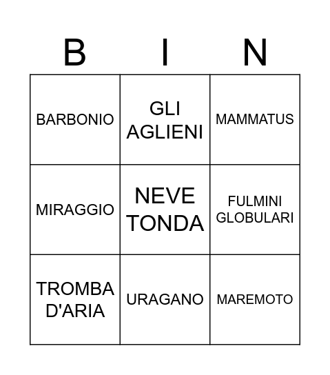 BINGO EVENTS Bingo Card