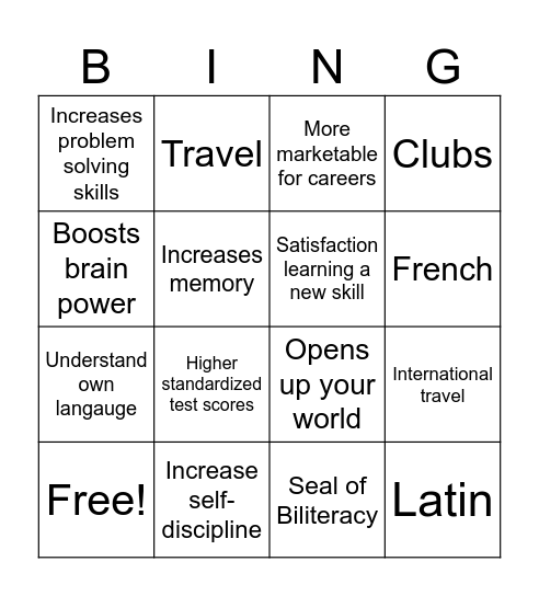 Global Advantage Bingo” (Benefits of Languages Edition) Bingo Card