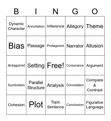 ELA Regents Bingo Card