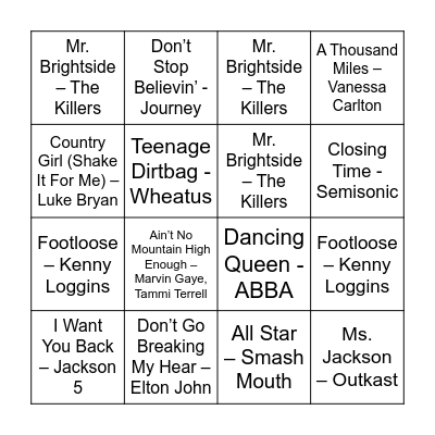 Best Karaoke Songs Bingo Card