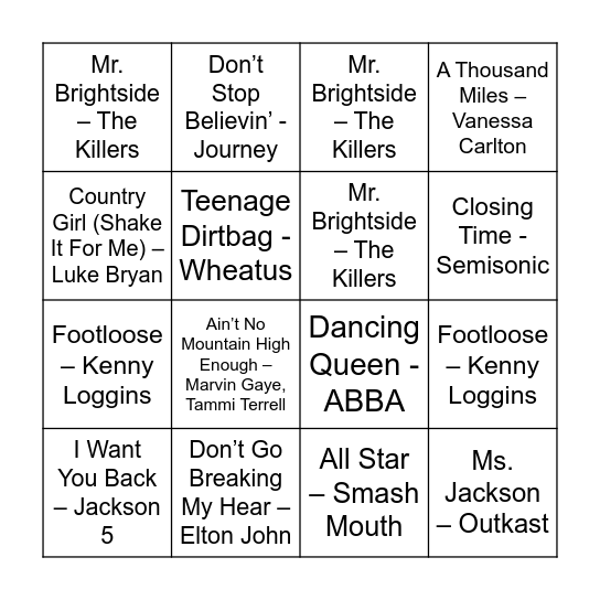 Best Karaoke Songs Bingo Card