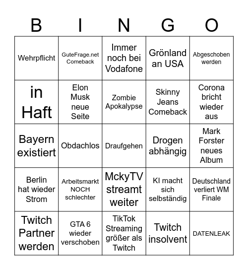 SCHLIMMES 2026 Bingo Card