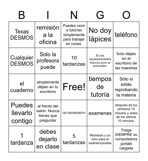 De Regreso del Descanso Bingo Card