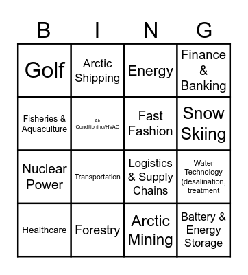 Effect of Climate Change Bingo Card