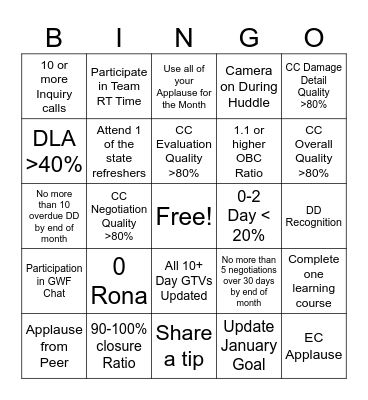 January Claims Bingo Card