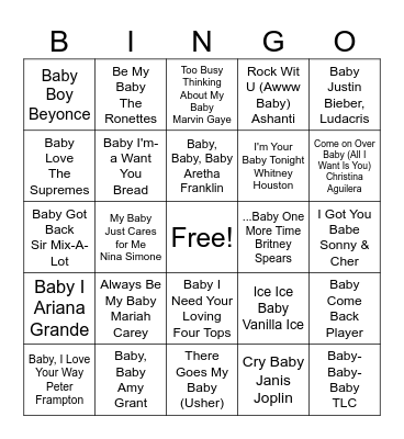 Baby Shower Music Bingo Card