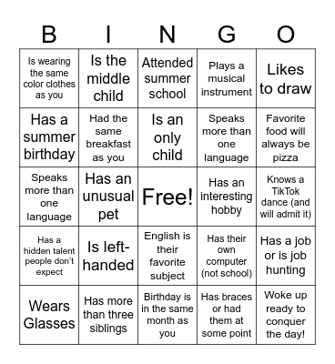 High School Classmate Bingo Card