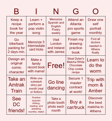 Abigail 2026 Bingo Card