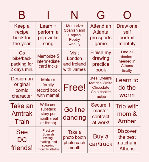 Abigail 2026 Bingo Card