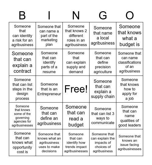 Agribusiness BINGO Card