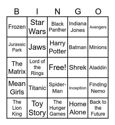 Movie Bingo Card