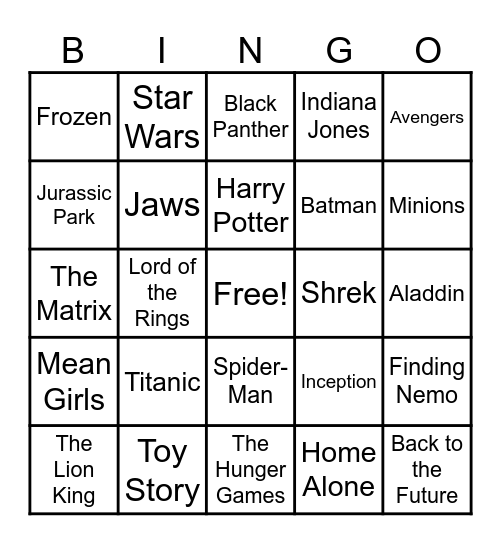 Movie Bingo Card