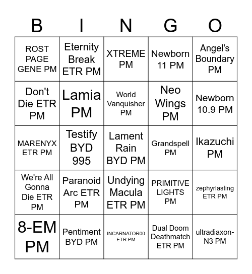 2026 Arcaea Scores Bingo Card