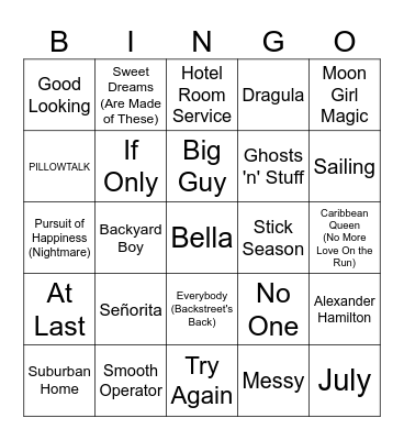 Artists Bday in January Bingo Card