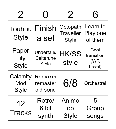 2026 Music Board Bingo Card