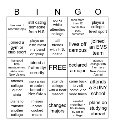 Alumni Bingo Card