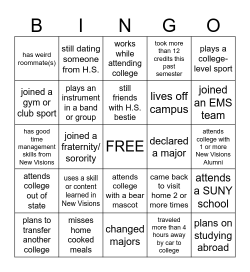 Alumni Bingo Card