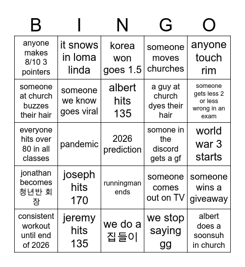 2026 Bingo Card