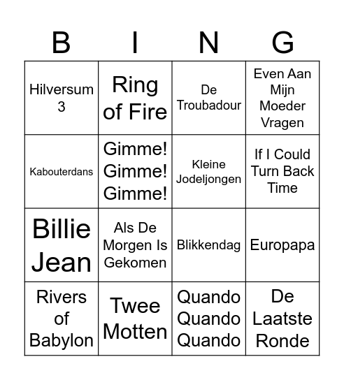 Muziek Bingo Card