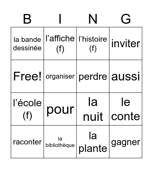 Unité 2 Bingo Card