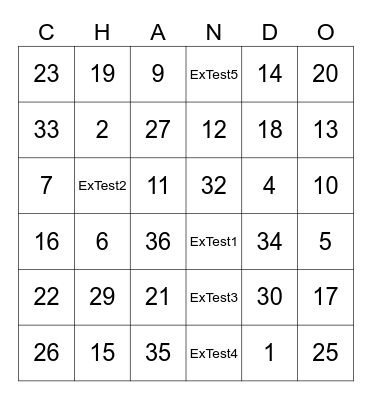 Adocord Test Bingo Card