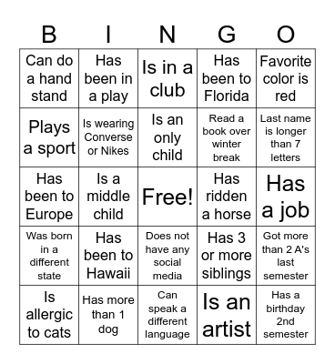 Reconnect BINGO Card
