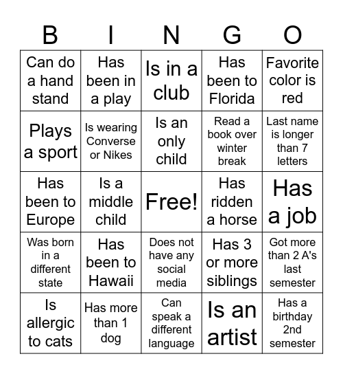 Reconnect BINGO Card