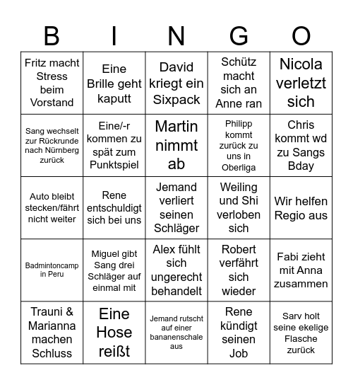 Badminton Bingo 2026 Bingo Card