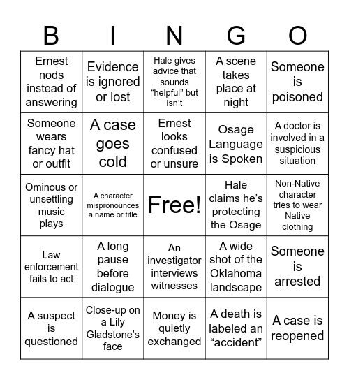 Killers of the Flower Moon Bingo Card