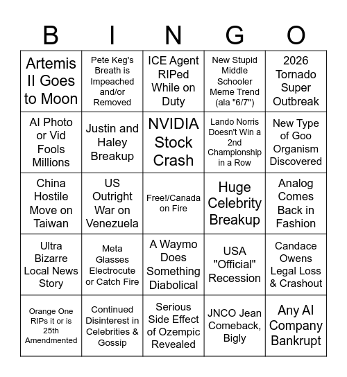 2026 BINGO Card