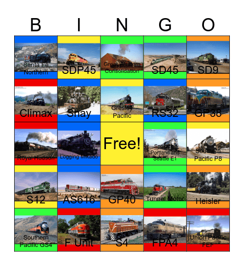 BNSF and other Railroads in the West Coast  that I would like to capture on video on a camera with PWP one day Bingo Card