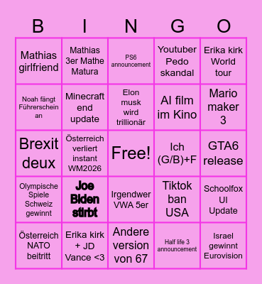 2026 Predictor Bingo Card