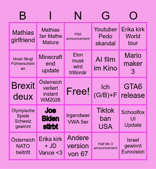 2026 Predictor Bingo Card