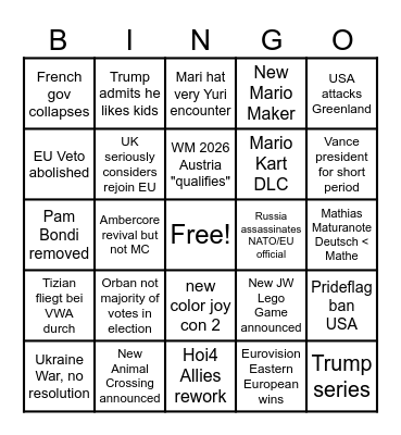 2026 Predictions Bingo Card