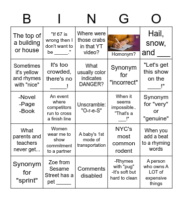 WH-Question and /r/ Bingo Card